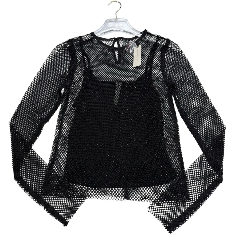 Anthropologie Mesh and Beaded long sleeve top, NWT